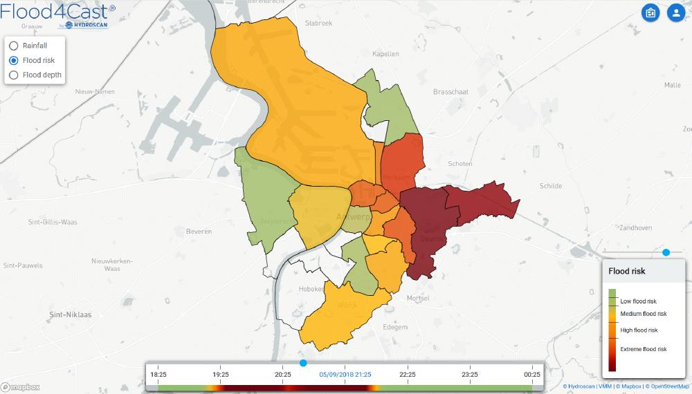 Overstromingsvoorspellingskaart op stads- of gemeentelijk niveau